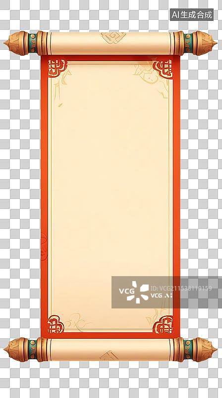 【AI数字艺术】3D卡通中国风新年卷轴喜庆古典竖幅挂轴图片素材