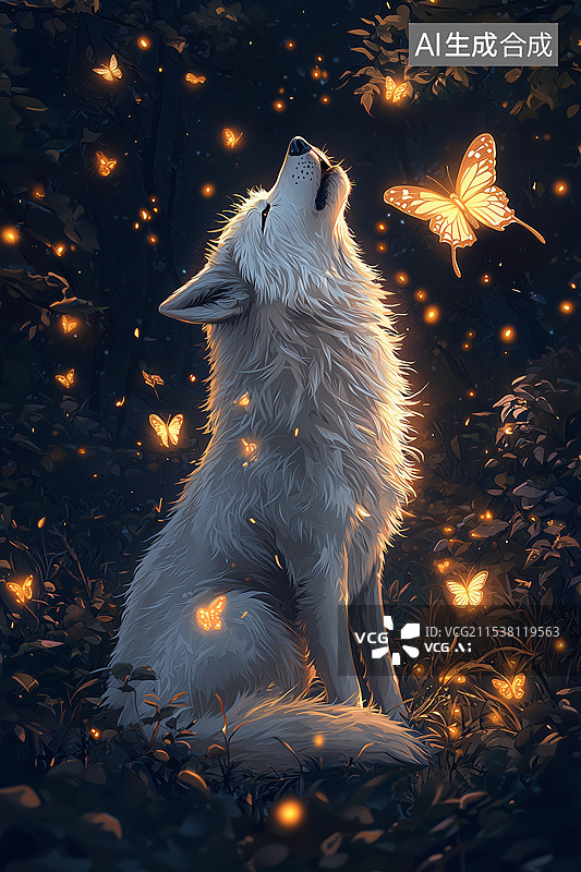 【AI数字艺术】森林精灵与月光狼图片素材