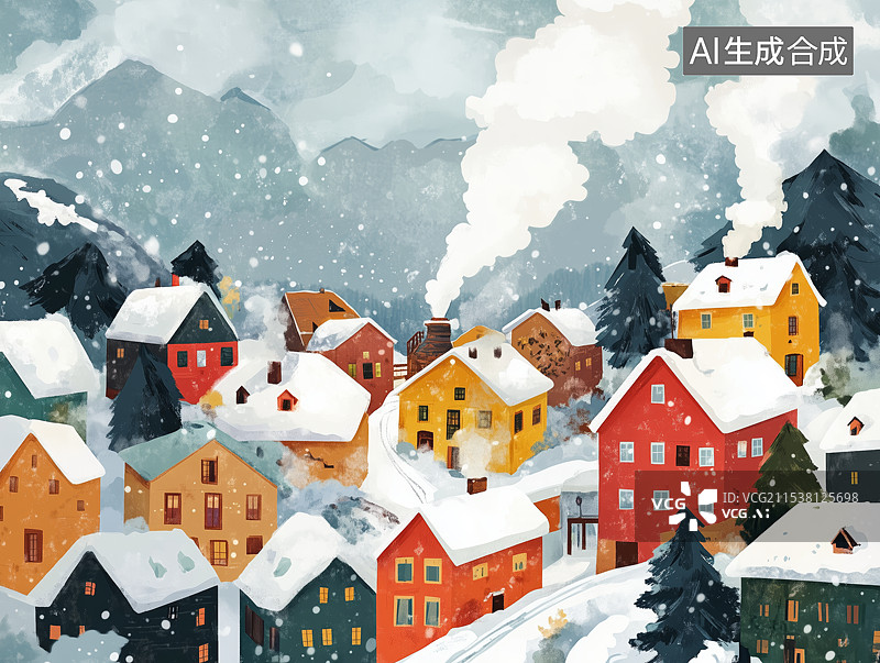 【AI数字艺术】冬日童话小镇图片素材