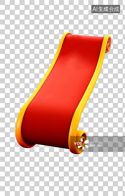 【AI数字艺术】3D卡通红色天鹅绒质感打开的卷轴图片素材