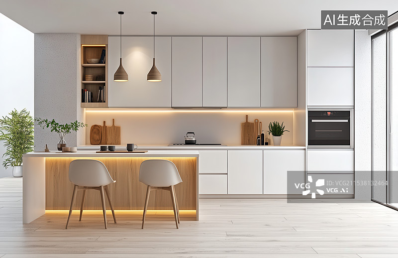 【AI数字艺术】现代简约轻奢风开放式厨房图片素材