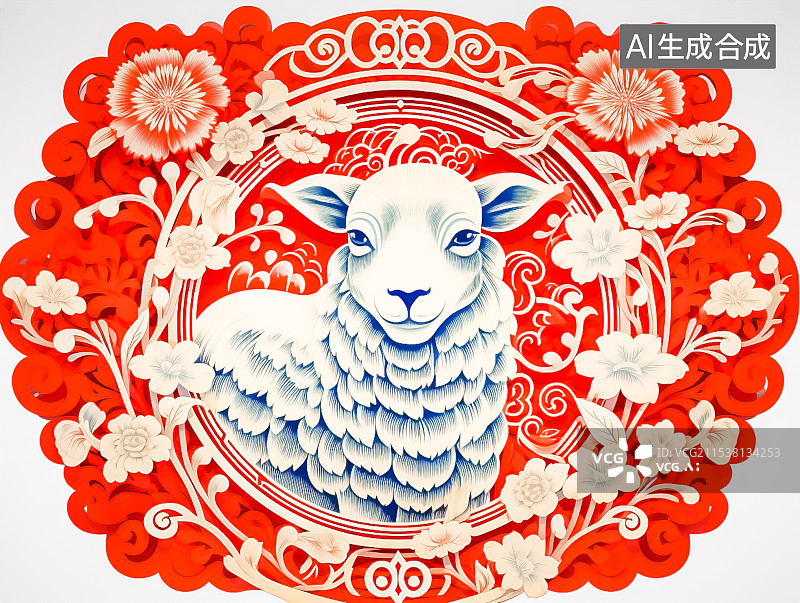 【AI数字艺术】十二生肖羊年剪纸画图片素材