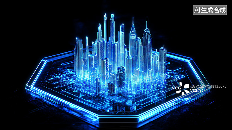【AI数字艺术】未来科技感数字都市夜景风光图片素材