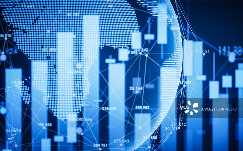 大数据数字地球与金融图表三维渲染图片素材