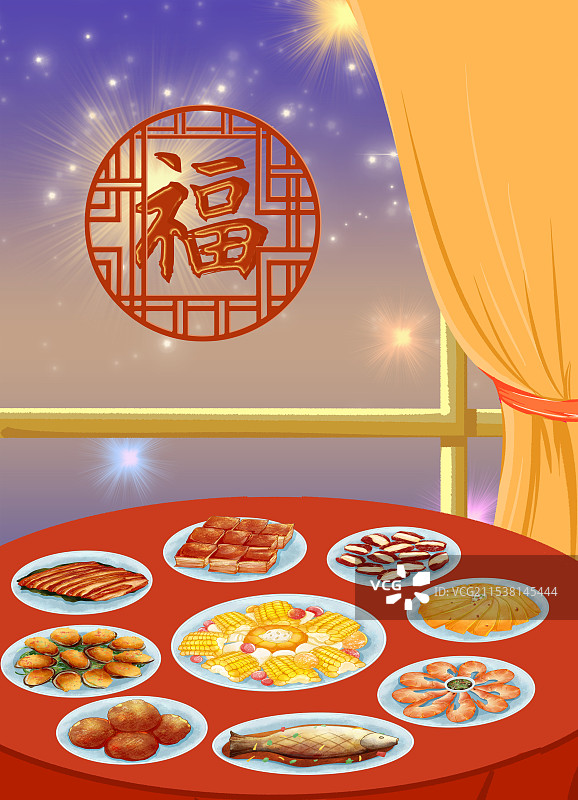 除夕插画年夜饭图片素材