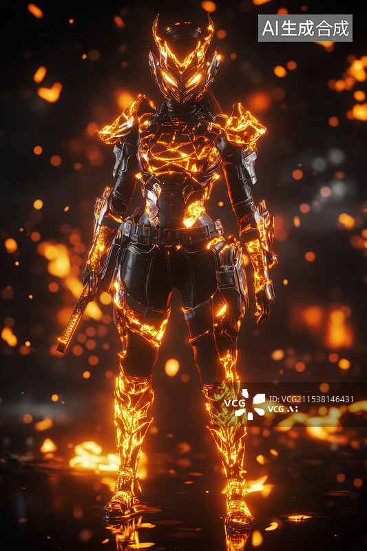 【AI数字艺术】高美感游戏特效风格人物女性烈焰战士图片素材