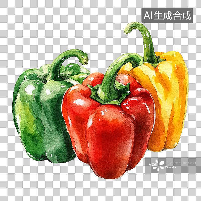 【AI数字艺术】水彩风格彩椒蔬菜插画元素图片素材