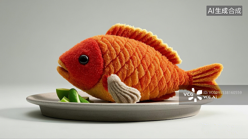 【AI数字艺术】可爱的毛绒绒的传统美食，红烧鱼，清蒸鱼图片素材