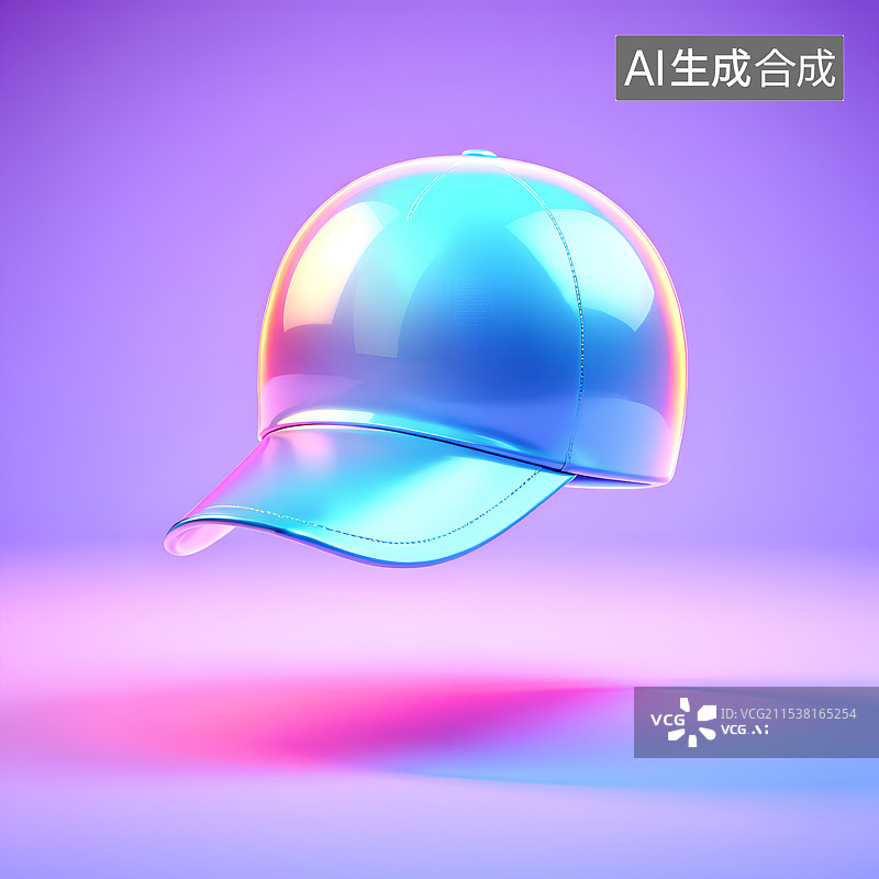 【AI数字艺术】3D渲染，炫彩粉色渐变色透明激光镭射太阳帽，鸭舌帽，休闲装，图形图标图片素材
