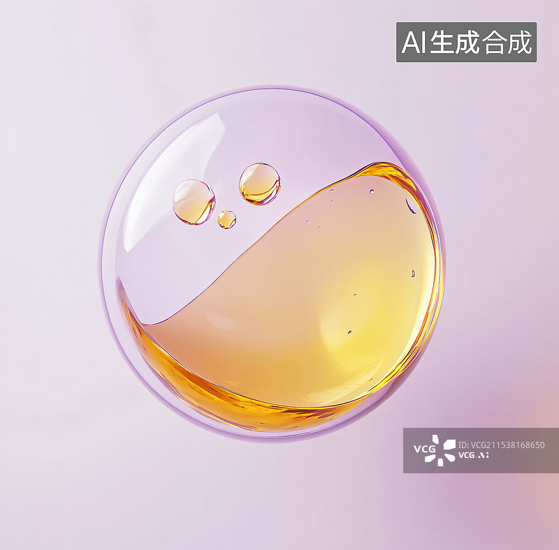 【AI数字艺术】一个圆形的水分子，水球，水泡特写图片素材
