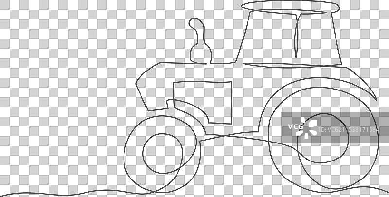 白色背景上的拖拉机单线条画图片素材
