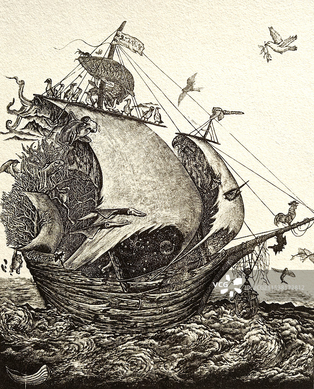 《诺亚方舟》木口木刻图片素材