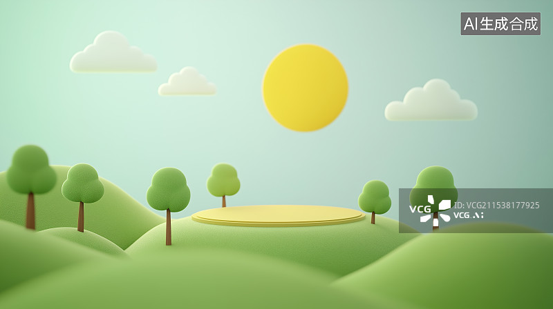 【AI数字艺术】3D卡通绿色山坡图片素材