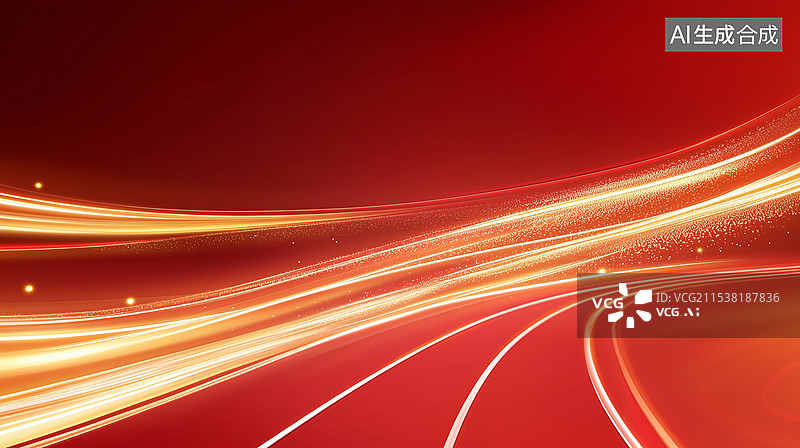 【AI数字艺术】商务科技红色背景——发光抽象线条图片素材