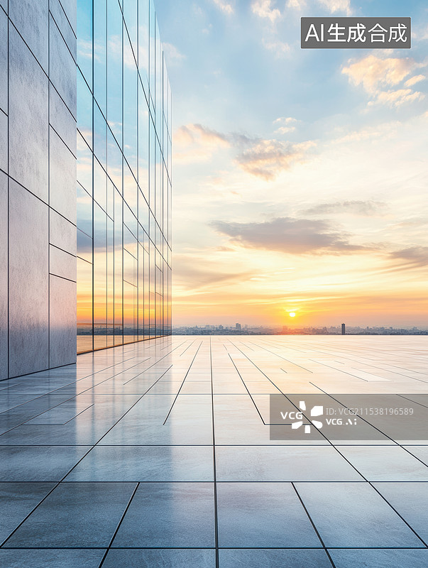【AI数字艺术】现代建筑广场地面-汽车广告背景图图片素材