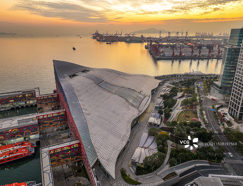 广东省深圳市南山区蛇口太子湾邮轮母港蛇口邮轮中心航拍图片素材