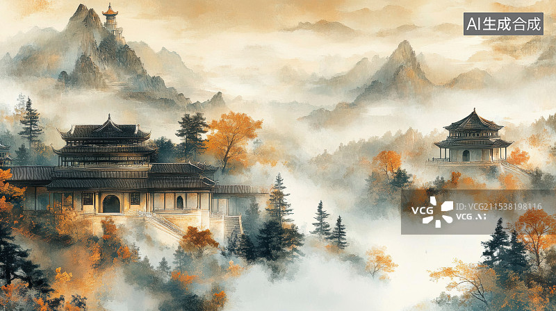 【AI数字艺术】古典的传统中国画艺术背景图片素材