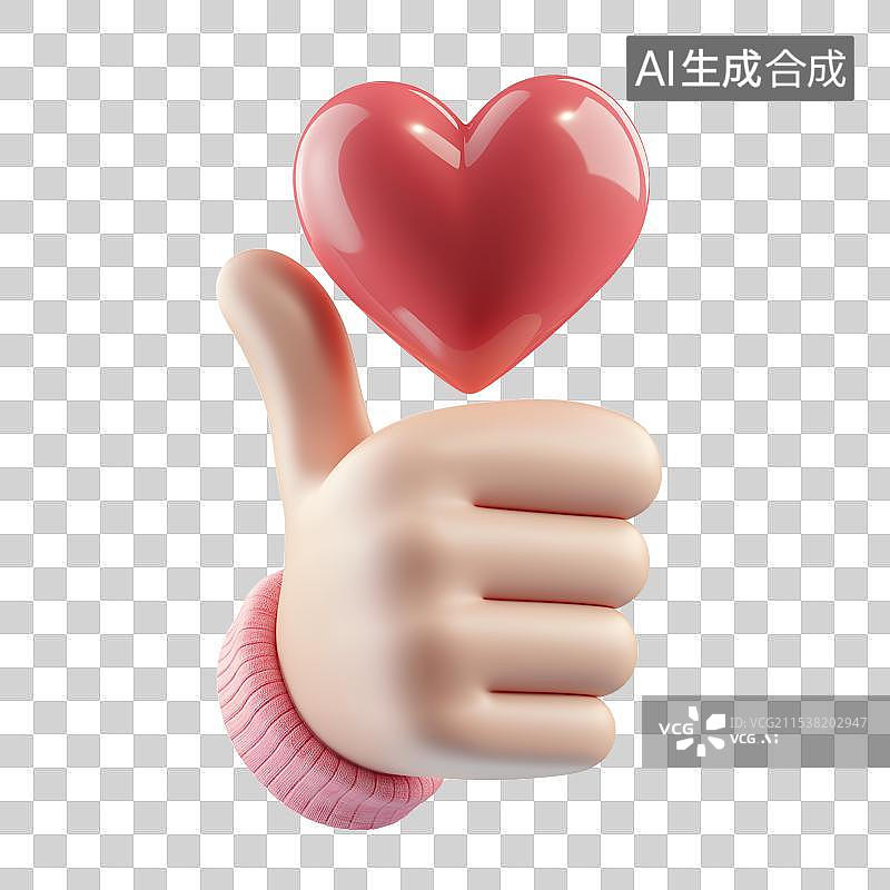 【AI数字艺术】点赞之手免扣图，掌心爱心传递情感，具鼓励示意作用，用于公益社交等，是友好正能量的形象符号表达。图片素材