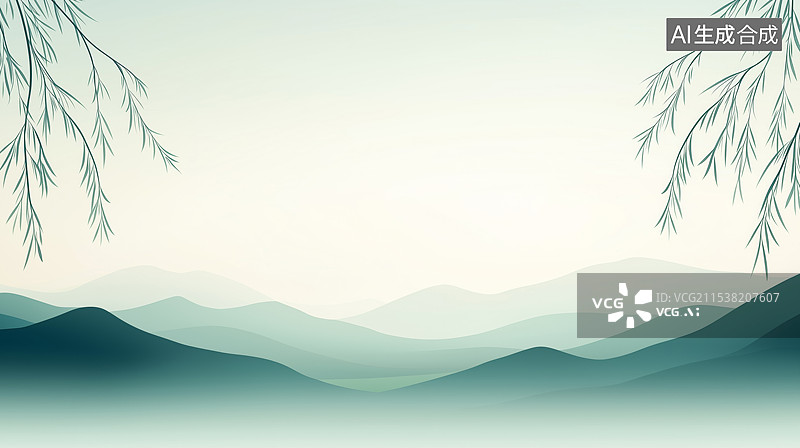 【AI数字艺术】轻柔淡雅的绿色山峦图片素材