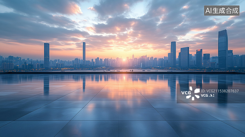 【AI数字艺术】城市天际线建筑和广场图片素材