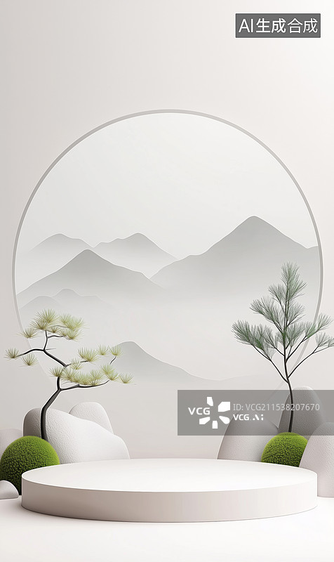 【AI数字艺术】产品展台 国风 极简背景图片素材
