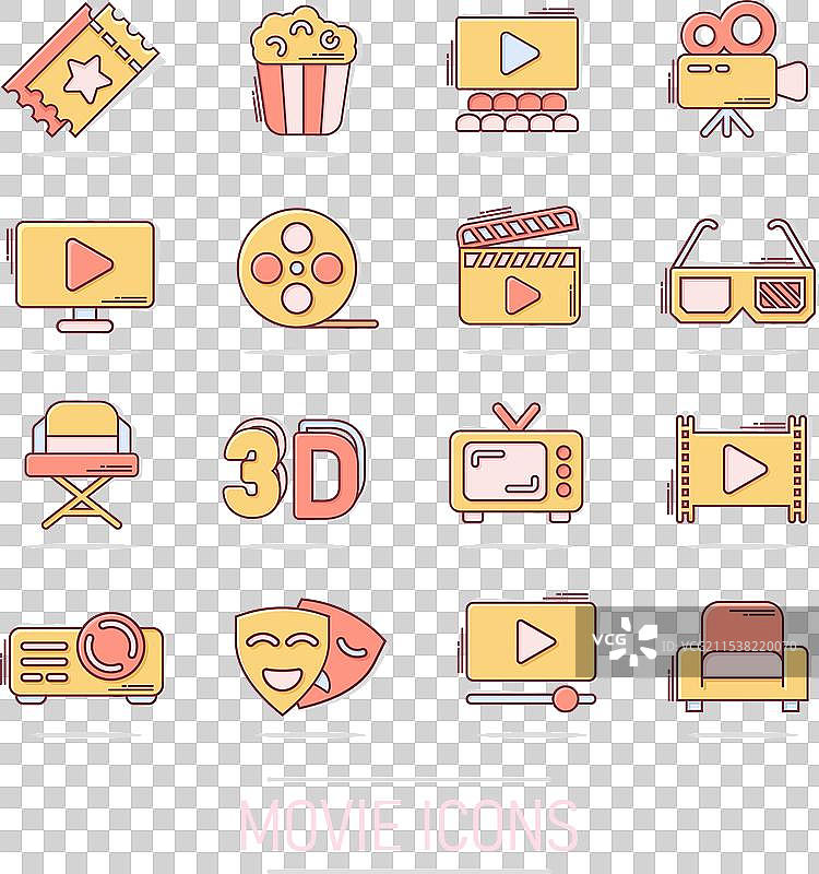 漫画风格的娱乐电影线条图标图片素材