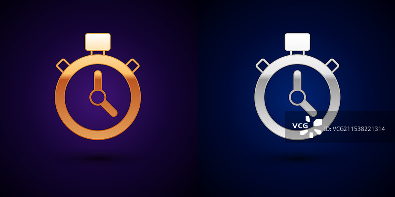 黑色背景上的金银色秒表图标图片素材