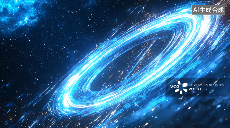 【AI数字艺术】蓝色光环与动态粒子效果图片素材