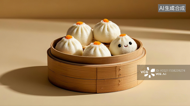 【AI数字艺术】毛绒绒可爱的小笼包，上海美食，小笼包图片素材