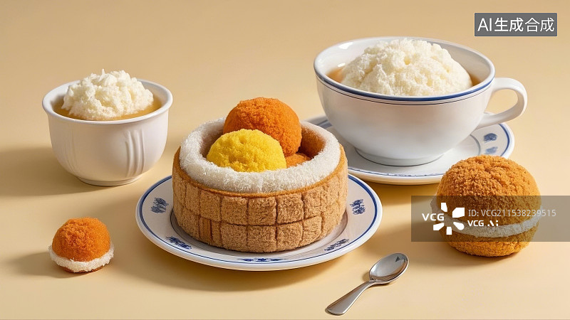 【AI数字艺术】可爱的广州茶点，广州美食图片素材