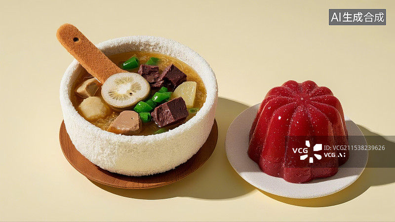 【AI数字艺术】毛绒绒可爱的南京美食鸭血粉丝汤图片素材