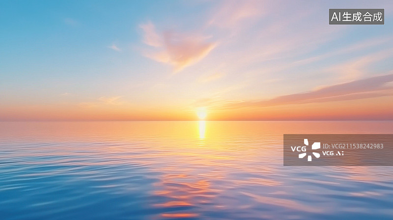 【AI数字艺术】日落时分的宁静海面图片素材