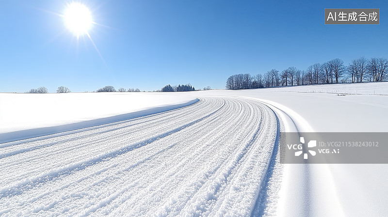 【AI数字艺术】冬日阳光下的雪地公路图片素材