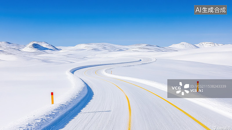 【AI数字艺术】雪地公路图片素材