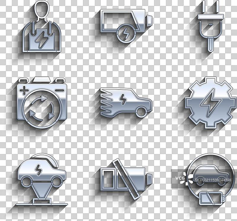 设置电动汽车低电量档位和闪电标志图片素材