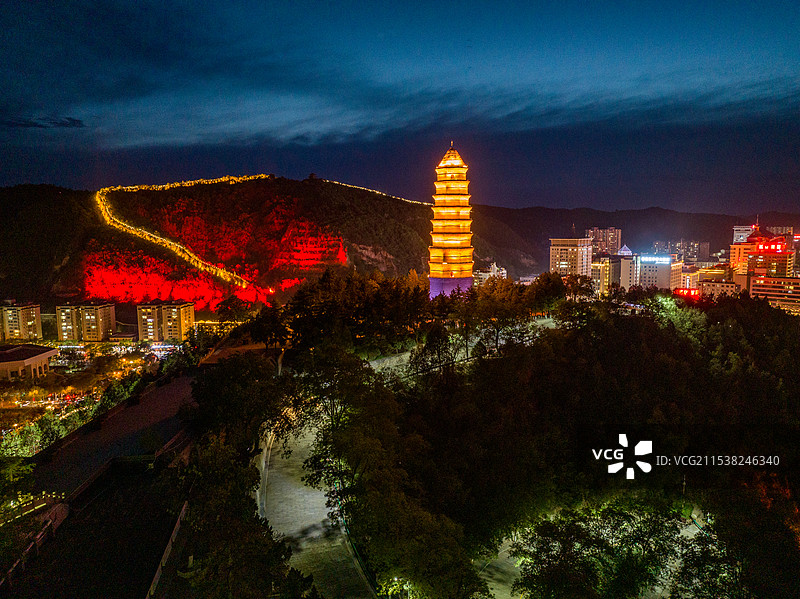 陕西省延安市主城区航拍图片图片素材