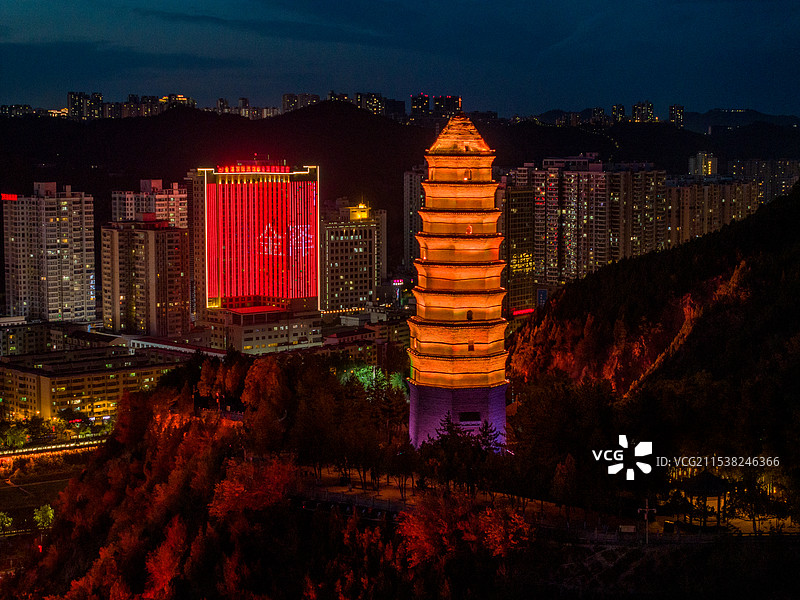 陕西省延安市主城区航拍图片图片素材