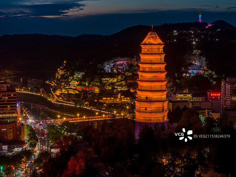 陕西省延安市主城区航拍图片图片素材