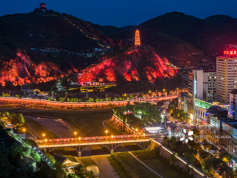 陕西省延安市主城区航拍图片图片素材