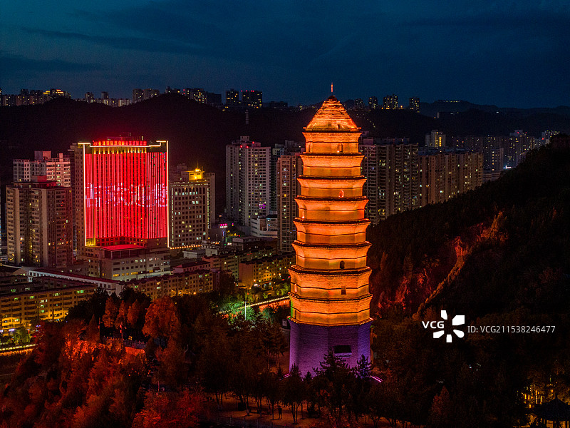 陕西省延安市主城区航拍图片图片素材