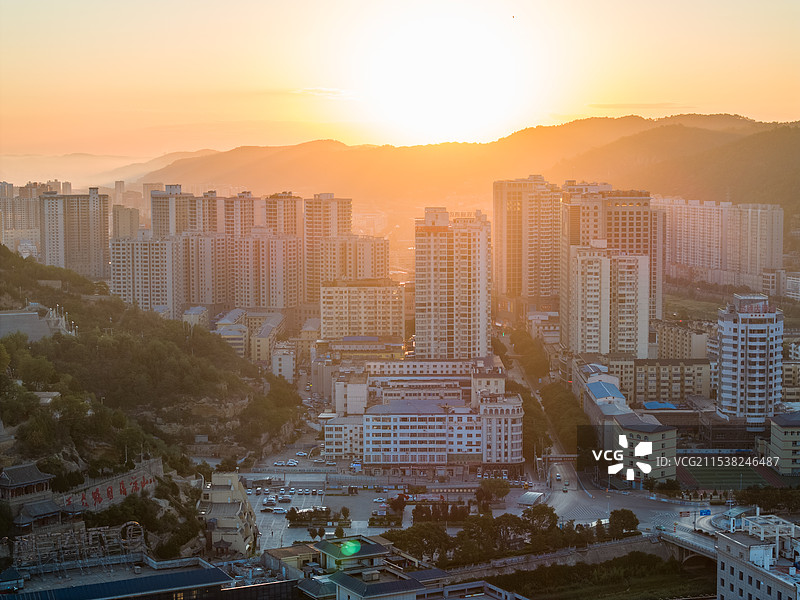 陕西省延安市主城区航拍图片图片素材