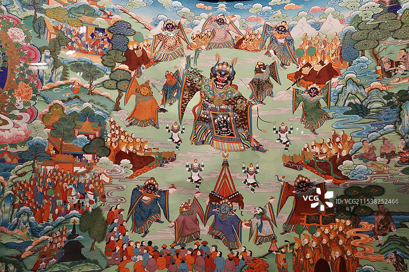 青海藏文化博物院《中国藏族文化艺术彩绘大观》唐卡—十字金刚杵行舞图片素材