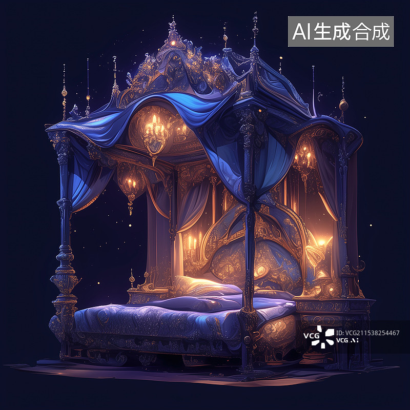 【AI数字艺术】奢华欧式四柱大床图片素材