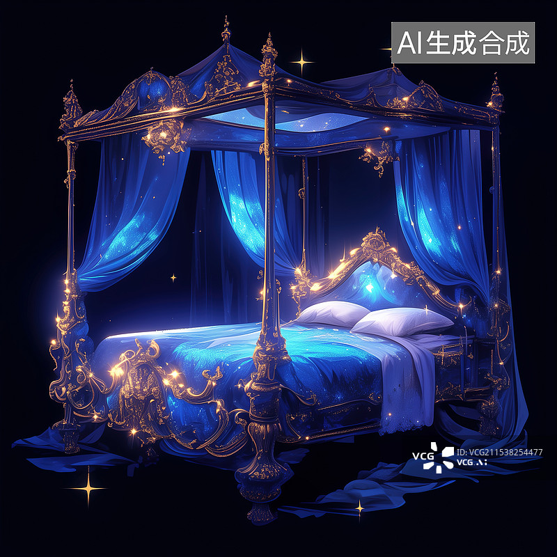 【AI数字艺术】奢华欧式四柱大床图片素材