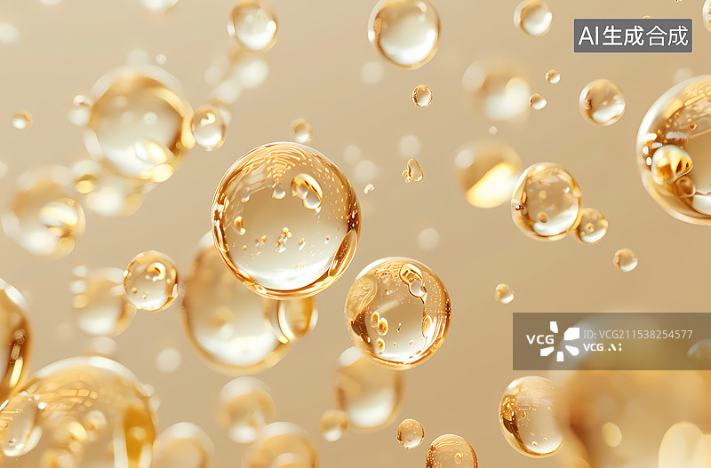 【AI数字艺术】金色,气泡,精华,泡泡,水分子图片素材