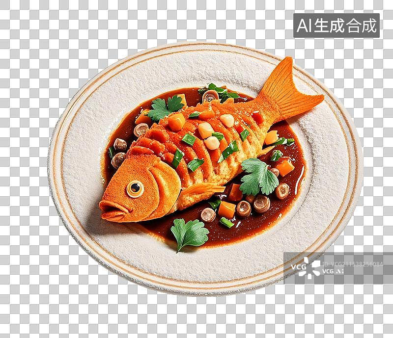 【AI数字艺术】毛毡质感红烧鱼元素图片素材