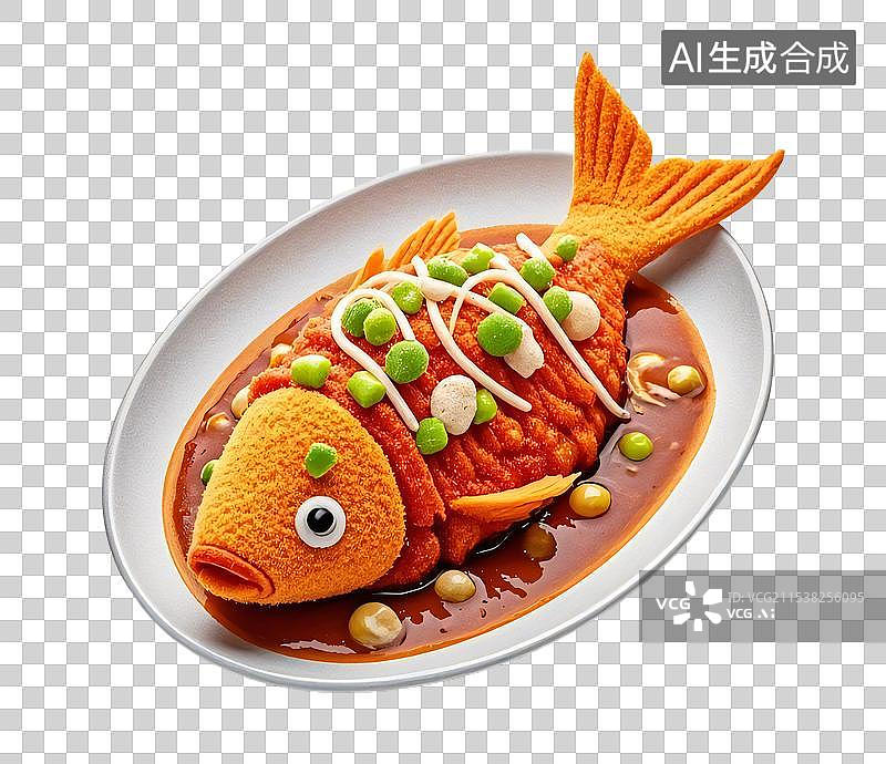 【AI数字艺术】毛毡质感红烧鱼元素图片素材
