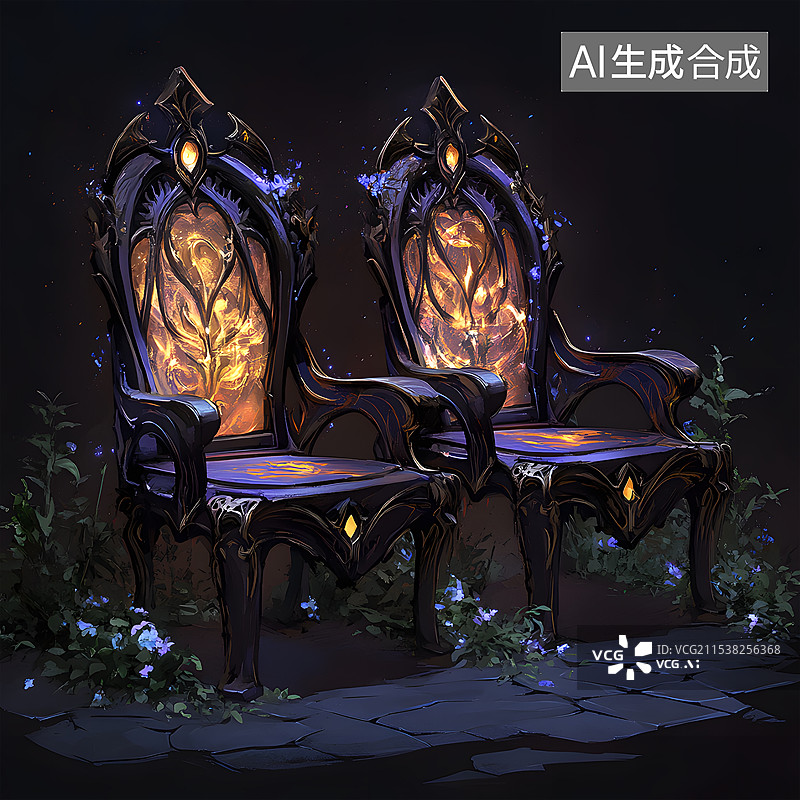 【AI数字艺术】高美感游戏特效风格元素：家具椅子桌子衣橱书柜书包书桌餐桌沙发魔镜宝盒图片素材
