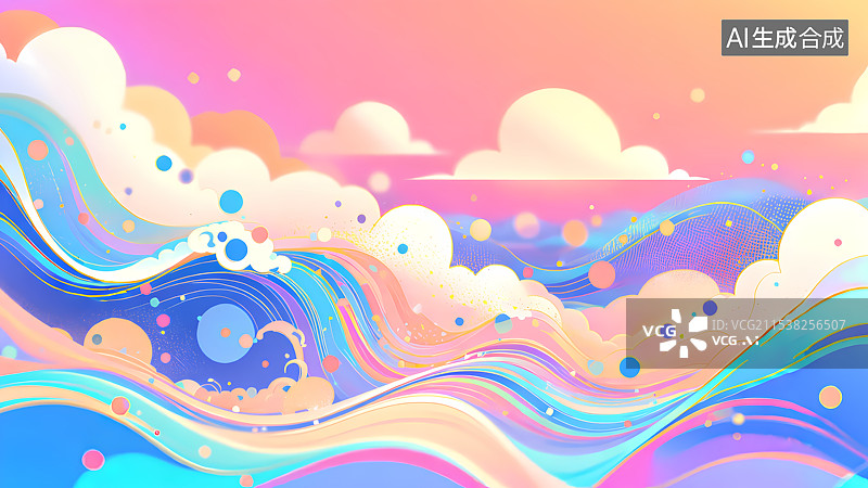 【AI数字艺术】海浪插画图片素材