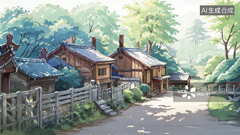 【AI数字艺术】山间古寺清晨，幽静山谷禅意图片素材